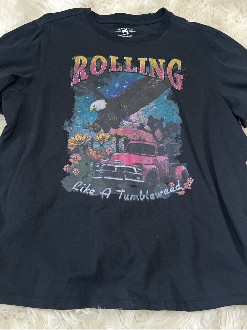 Idyllwind Black Tee with Pink Truck, Yellow & Blue Graphic